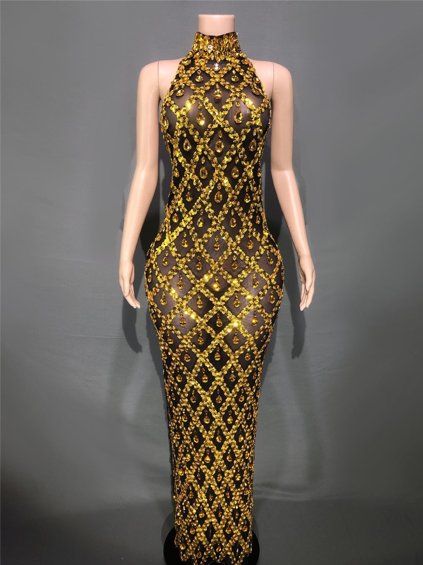 Plus Size Women’s Evening Party Shiny Rhinestone Dress