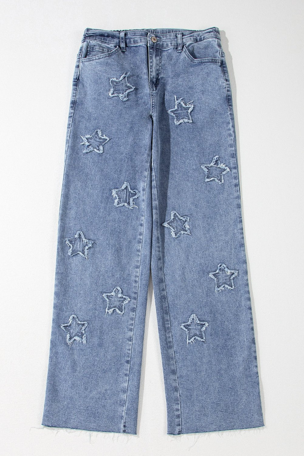 Dusk Blue Foiled Star Patchwork Straight Leg Loose Jeans - Naughty Girl Essentials