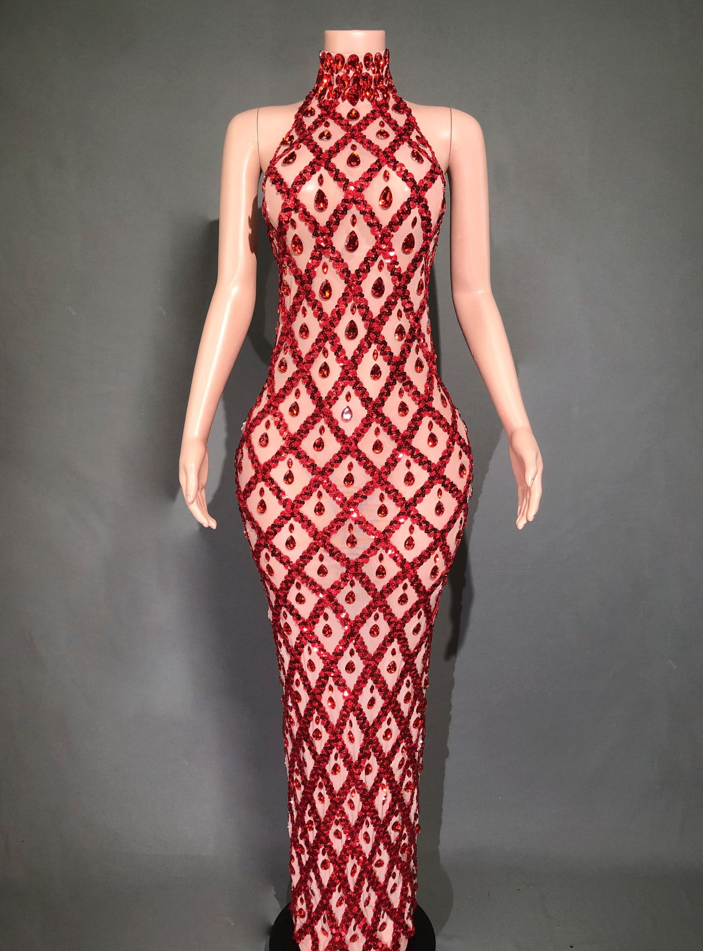 Plus Size Women’s Evening Party Shiny Rhinestone Dress