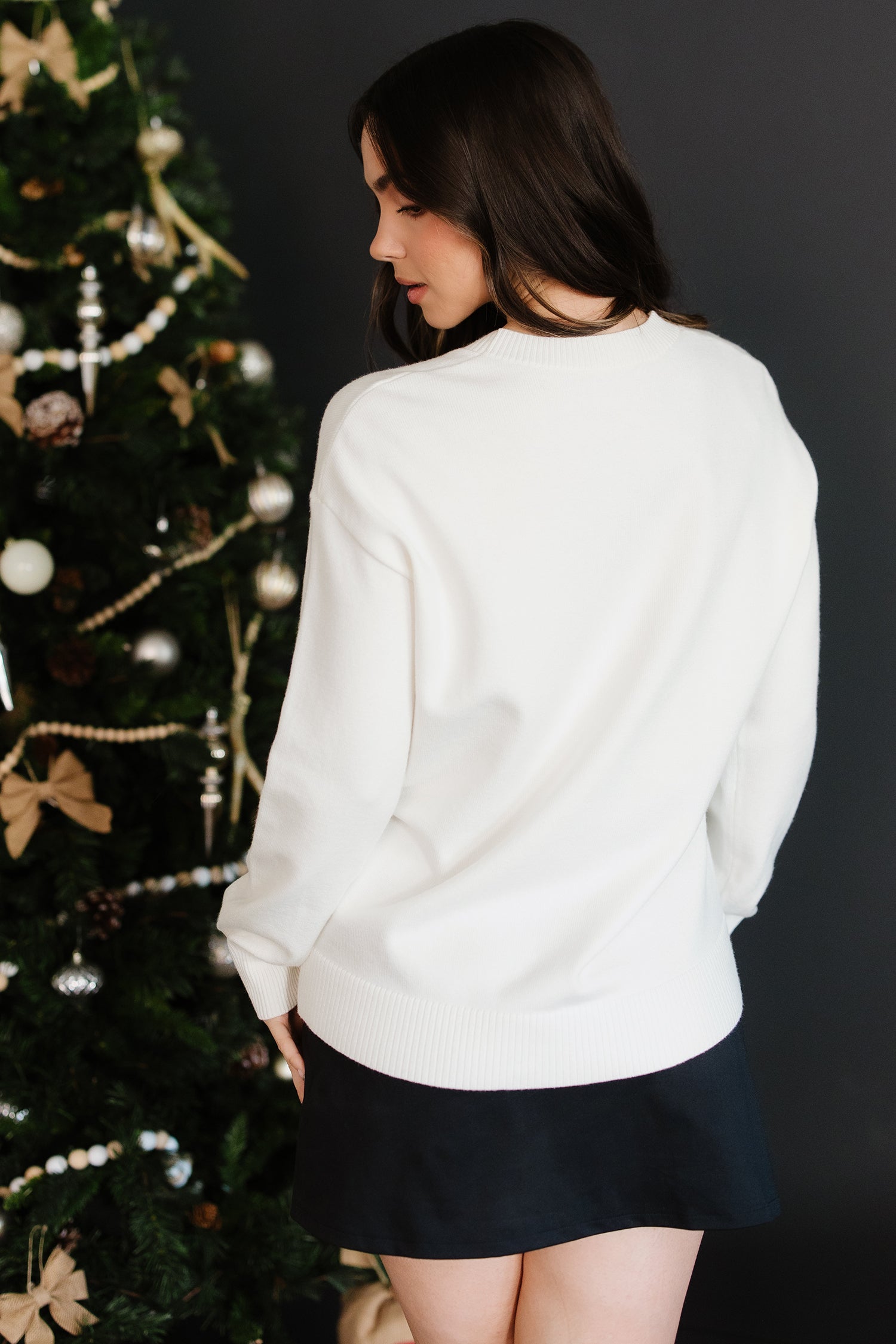 Beige Colorful “Holly Jolly Christmas” Knit Loose Sweater