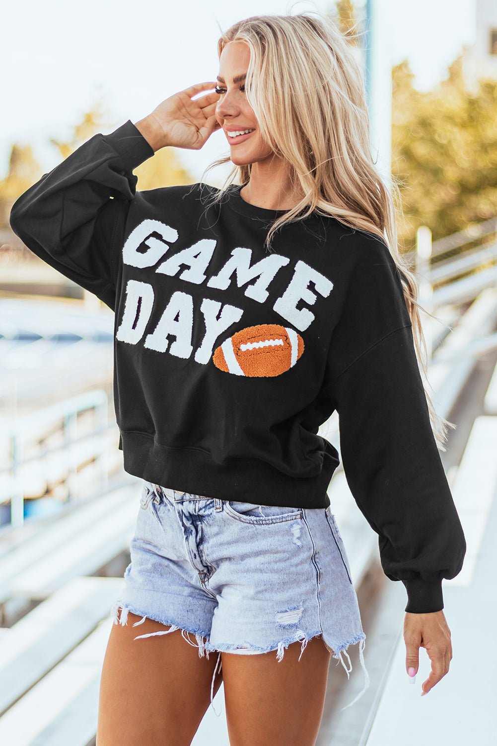Black GAME DAY Graphic Varsity Pullover Sweatshirt - Naughty Girl Essentials