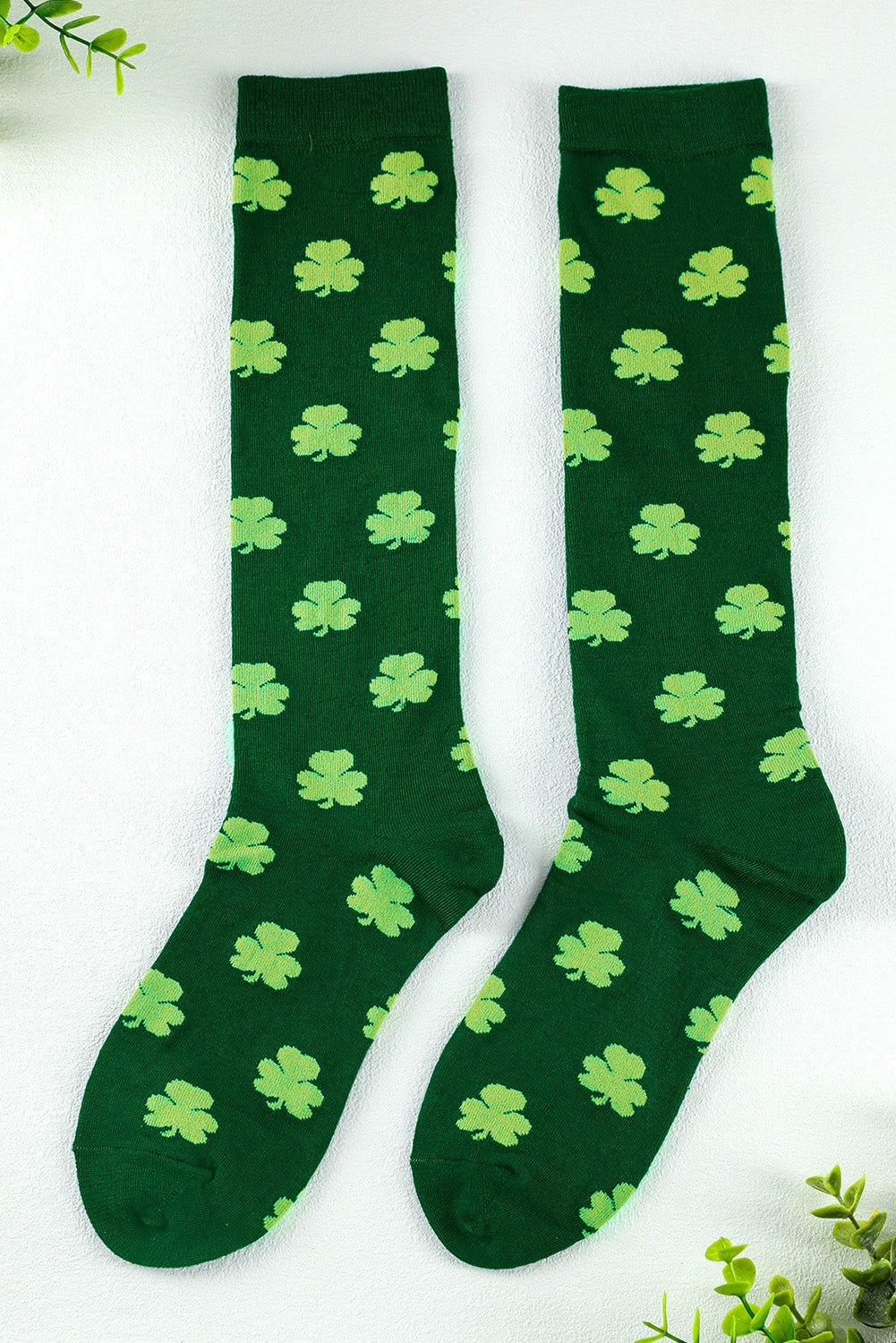 Dark Green St Patricks Clover Print Tube Socks - Naughty Girl Essentials