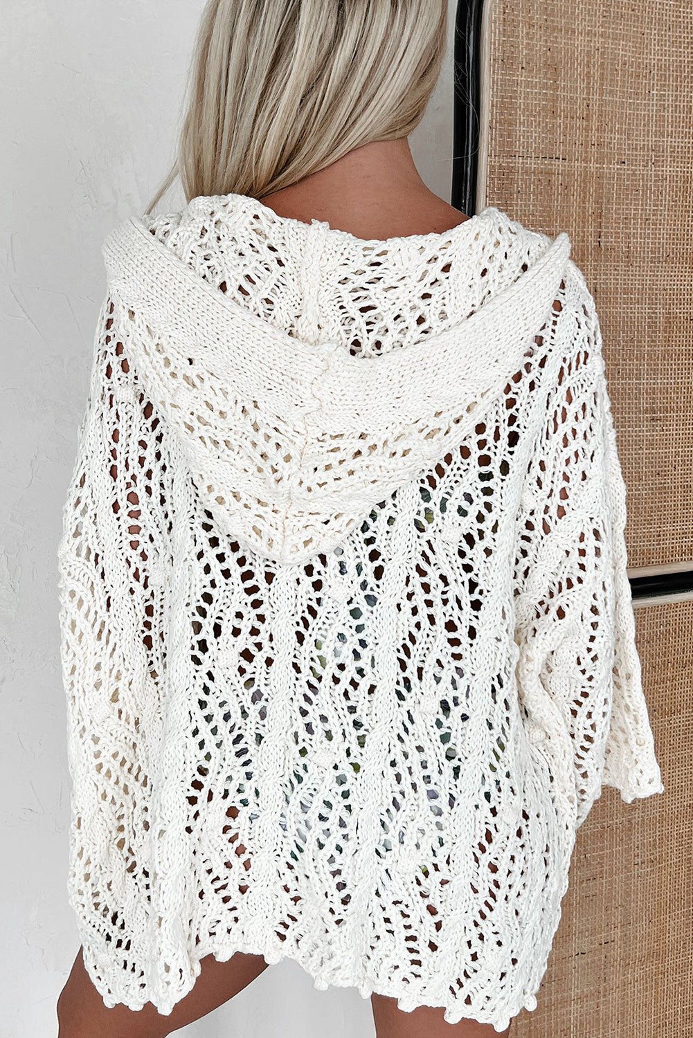 White Fashion Open Knit Hooded Beach Cover Up - Naughty Girl Essentials