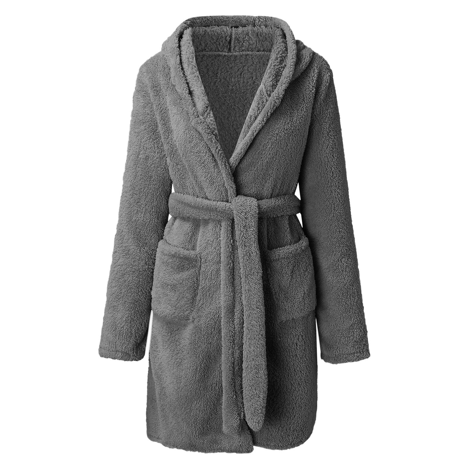 Solid Colour Hooded Home Warm Bathrobe For Women - Naughty Girl Essentials