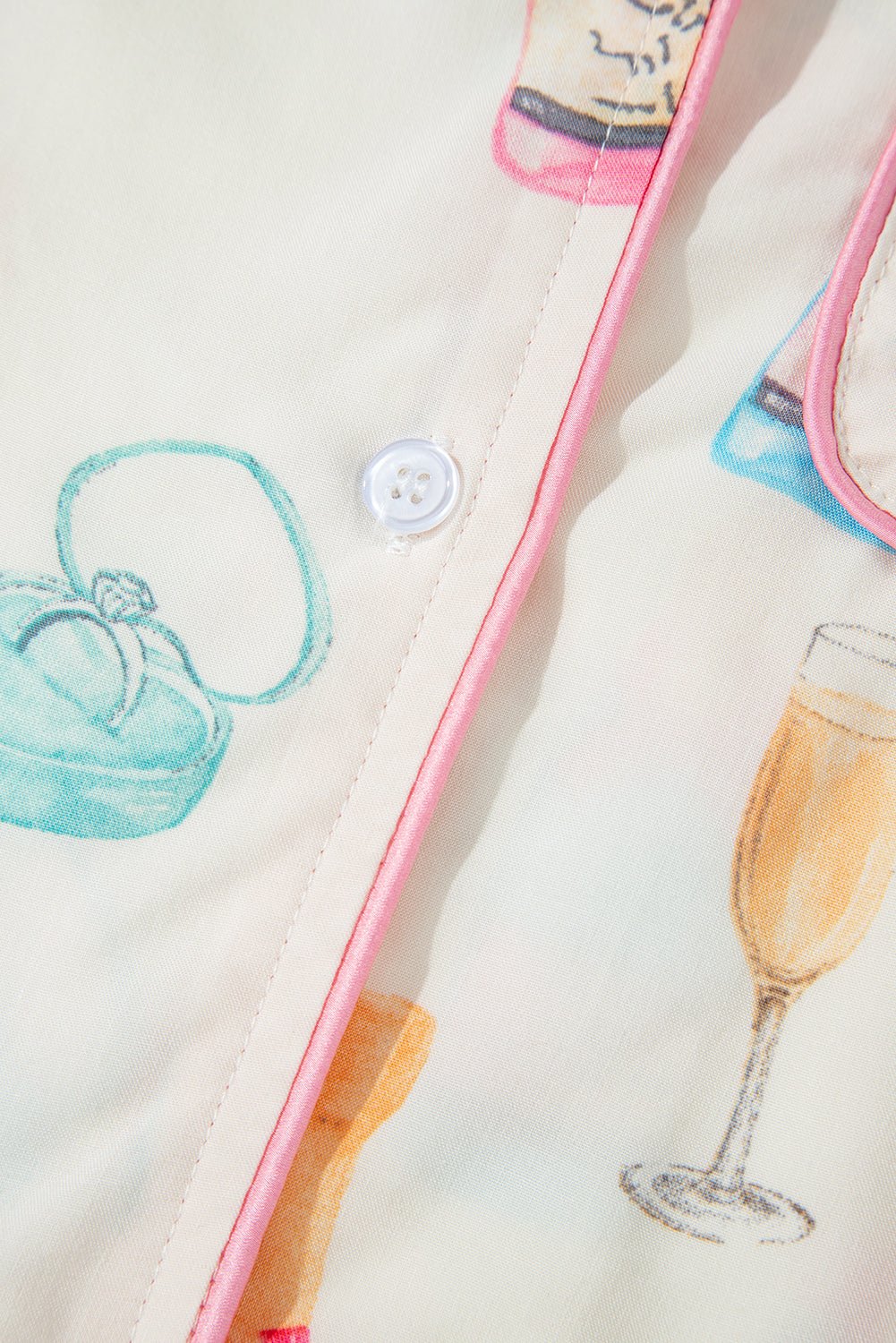 White Christmas Wine Glass Print Bow Knot Two Piece Pajama Set - Naughty Girl Essentials