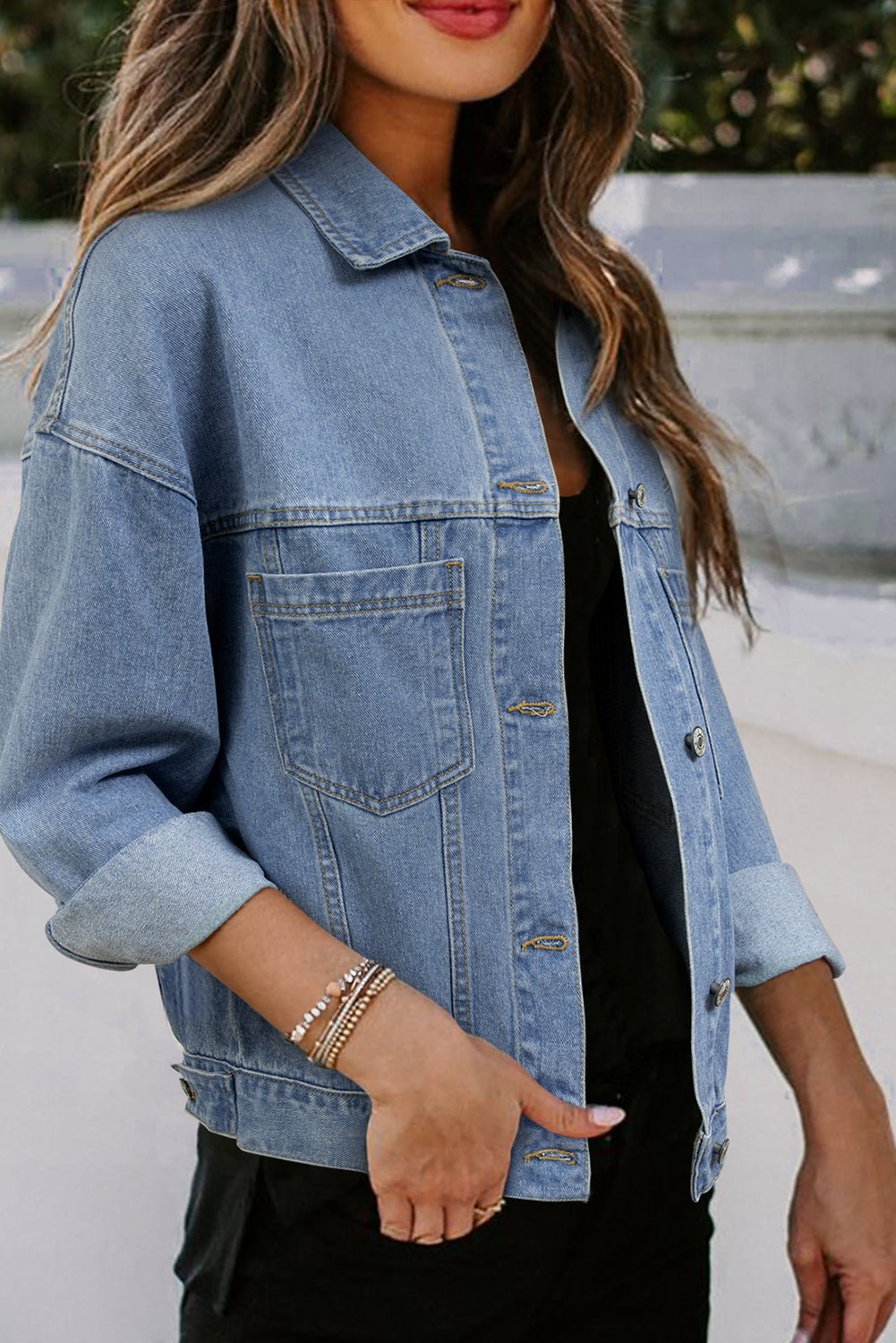 Wild Wind Washed Oversize Pocketed Denim Jacket - Naughty Girl Essentials