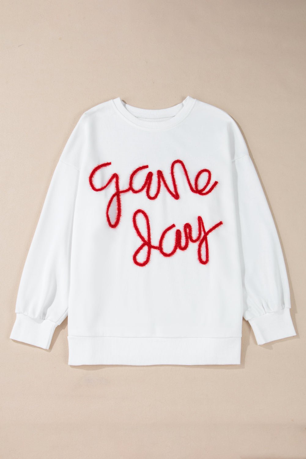 White Plus Size Game Day Tinsel Rugby Football Season Sweatshirt - Naughty Girl Essentials