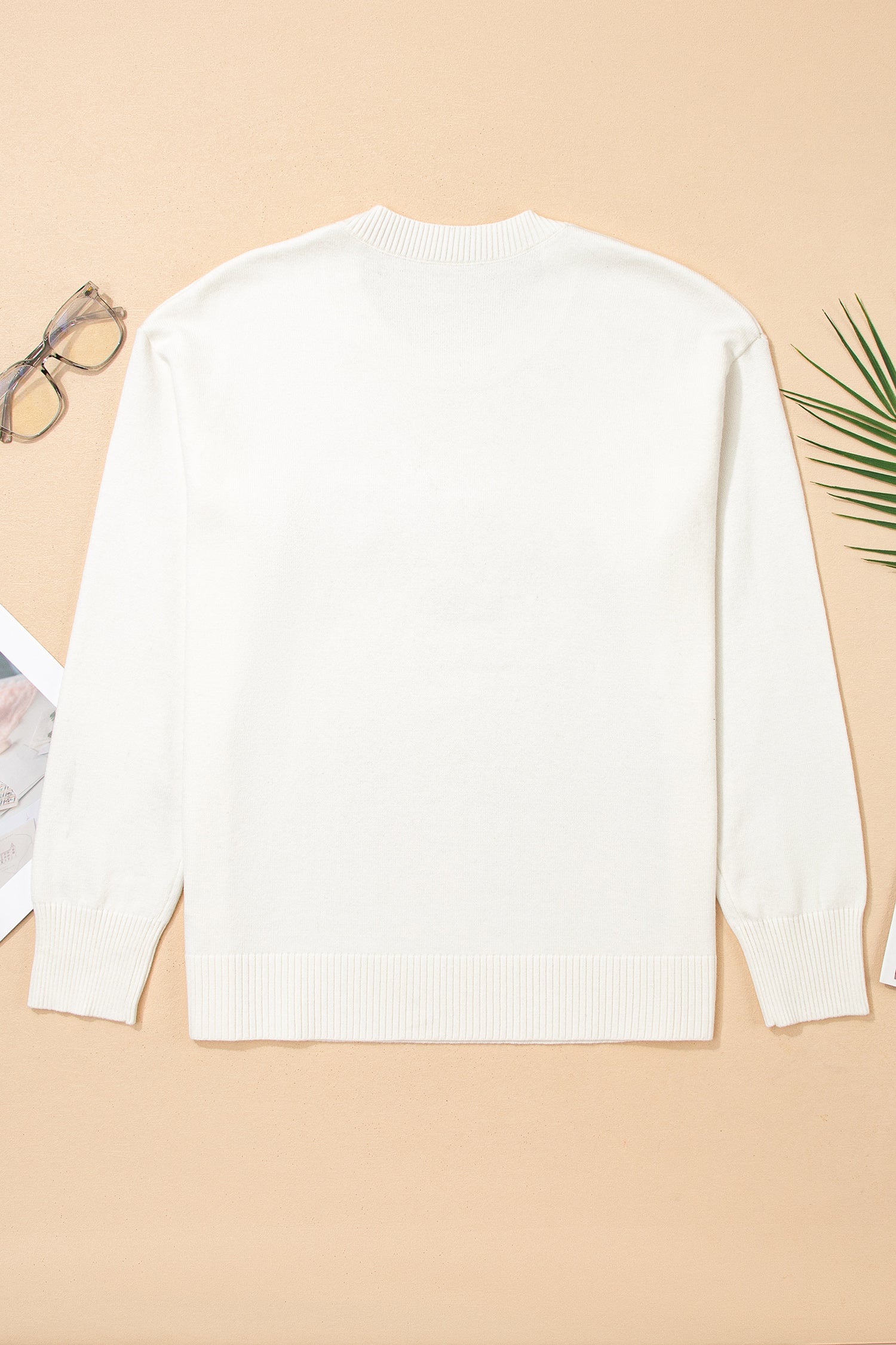 Beige Colorful “Holly Jolly Christmas” Knit Loose Sweater