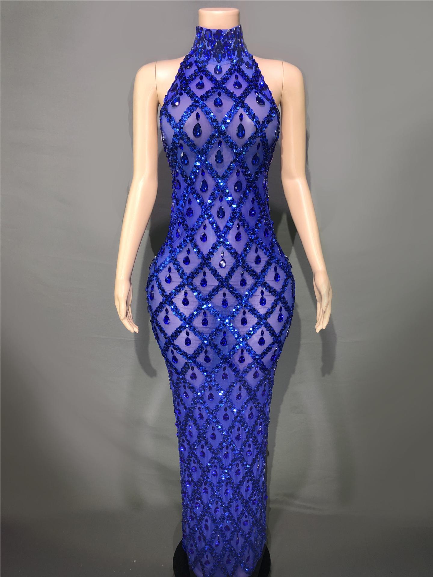 Plus Size Women’s Evening Party Shiny Rhinestone Dress