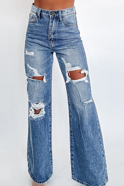 Ashleigh Blue Acid Wash Distressed Wide Leg High Waist Jeans - Naughty Girl Essentials