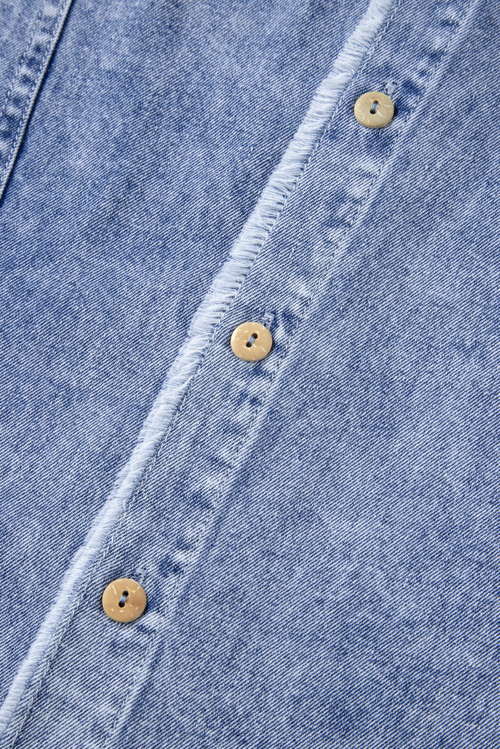 Beau Blue Mineral Wash Long Sleeve Button Up Raw Hem Pocketed Denim Dress - Naughty Girl Essentials