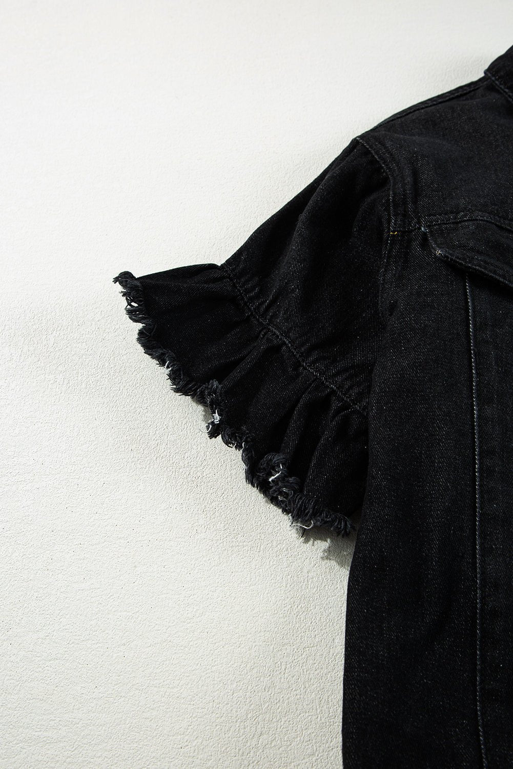 Black Raw Edge Ruffled Short Sleeve Denim Jacket - Naughty Girl Essentials