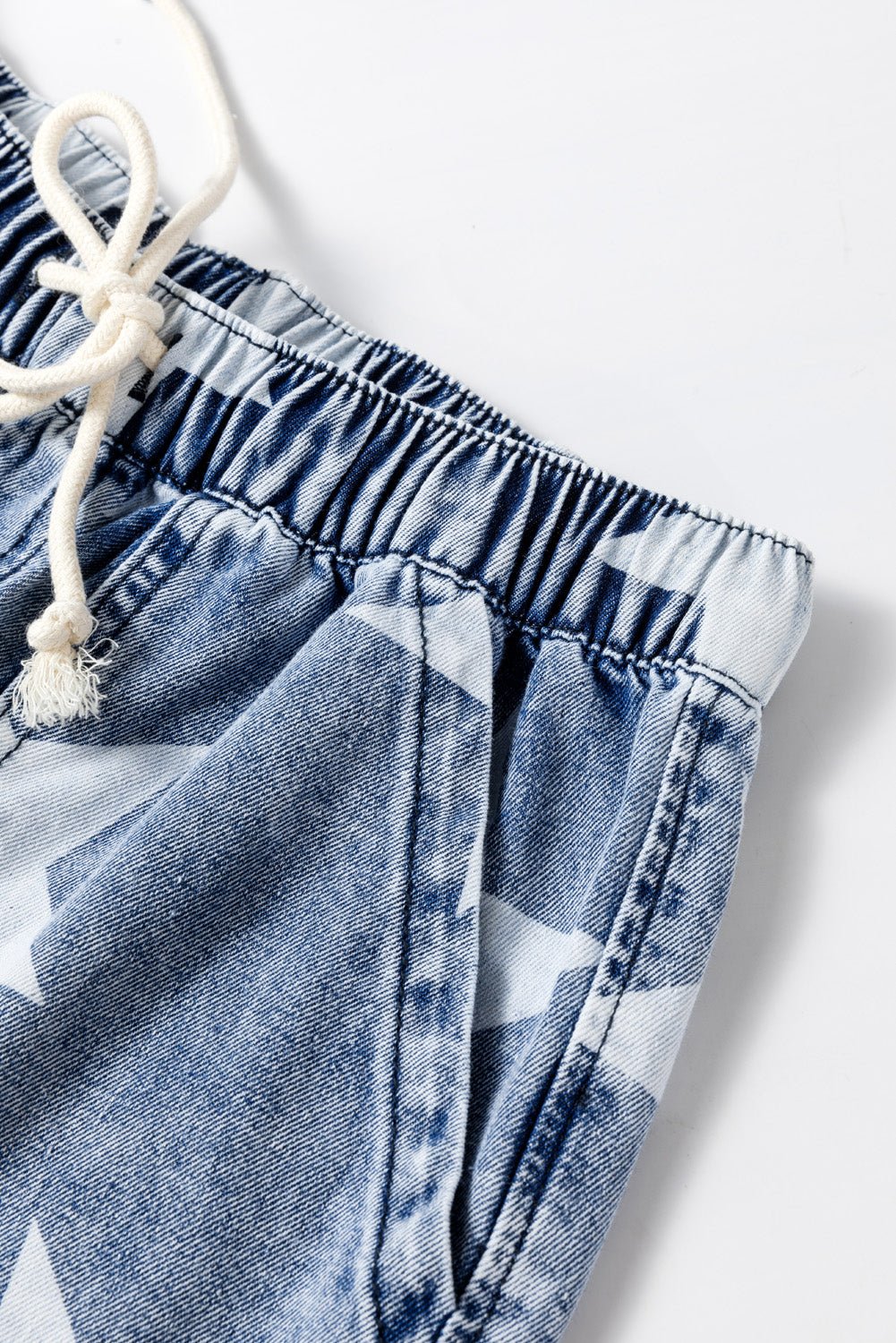 Light Blue Star Print Light Wash Drawstring High Waist Wide Leg Jeans - Naughty Girl Essentials