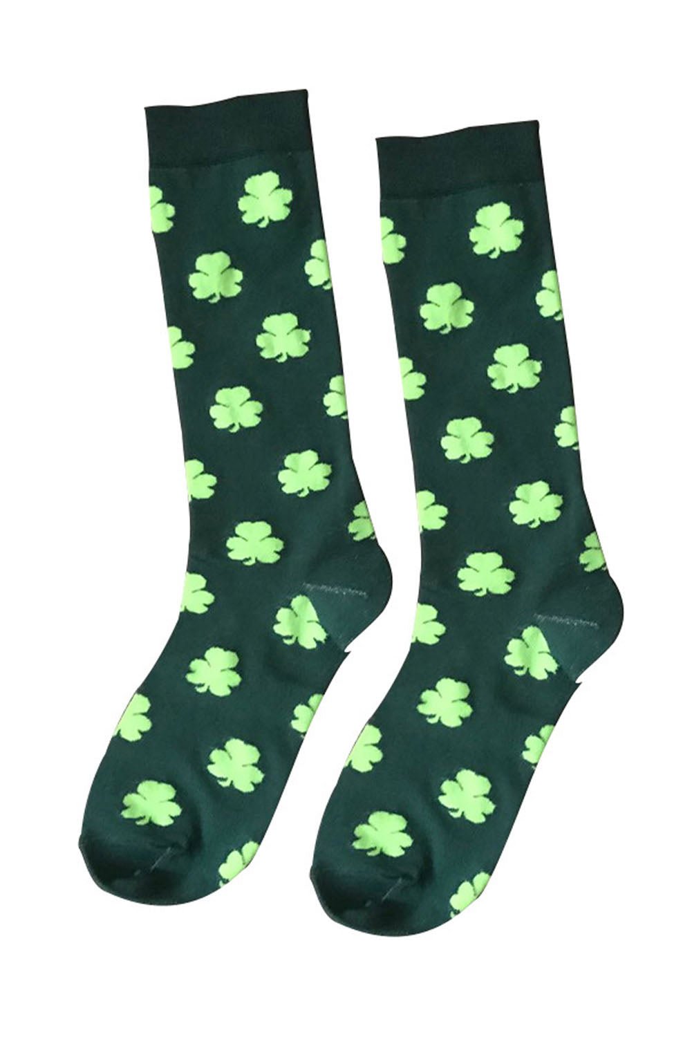 Dark Green St Patricks Clover Print Tube Socks - Naughty Girl Essentials