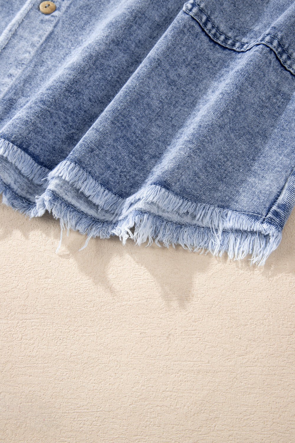 Beau Blue Mineral Wash Long Sleeve Button Up Raw Hem Pocketed Denim Dress - Naughty Girl Essentials