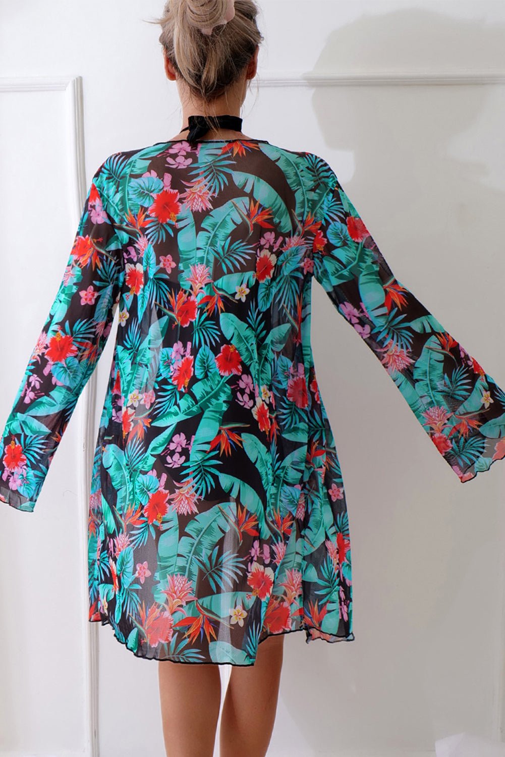 Black Halter Neck Monokini with Floral Beach Cover Up - Naughty Girl Essentials