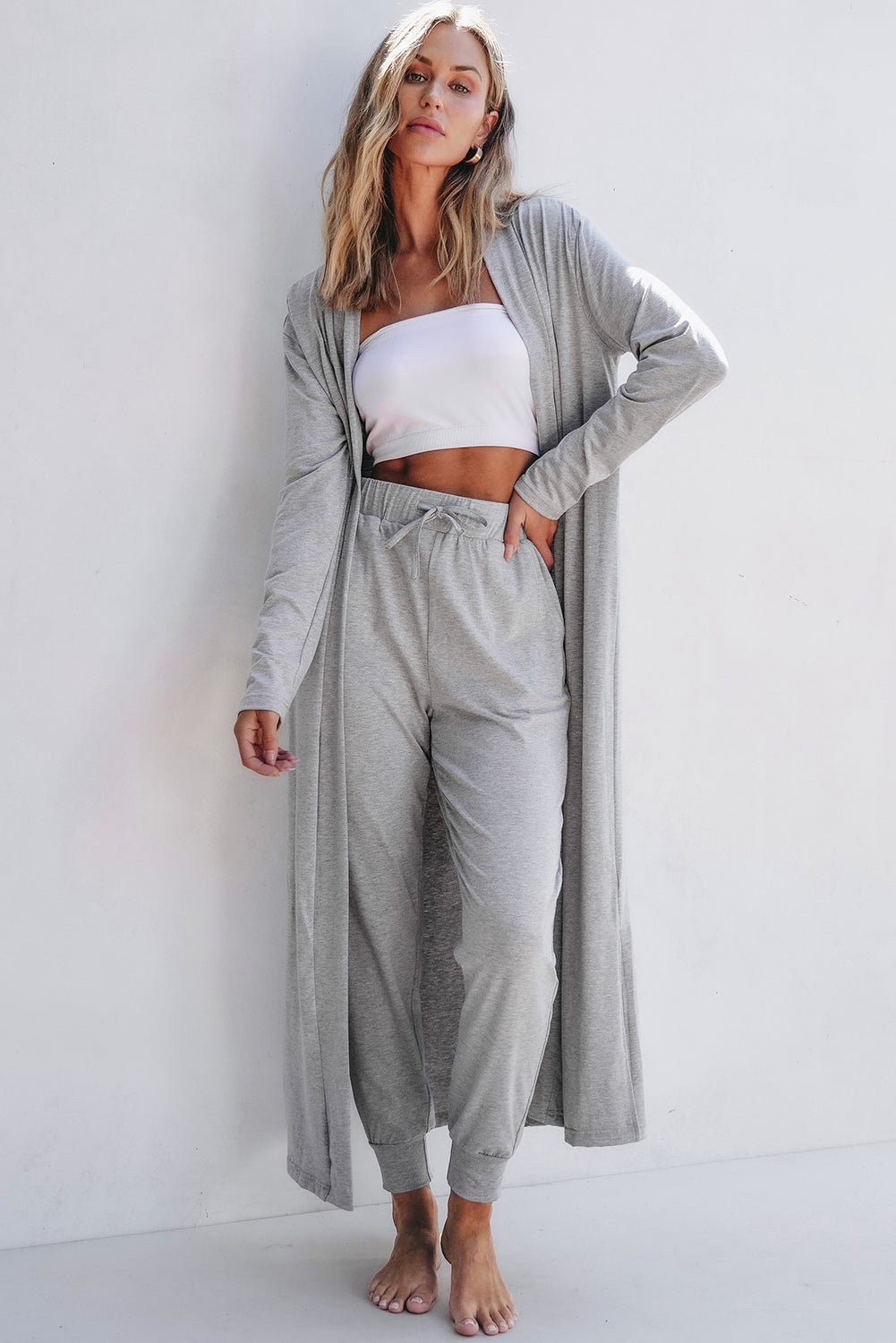 Black Split Long Cardigan and Skinny Pants Lounge Set - Naughty Girl Essentials