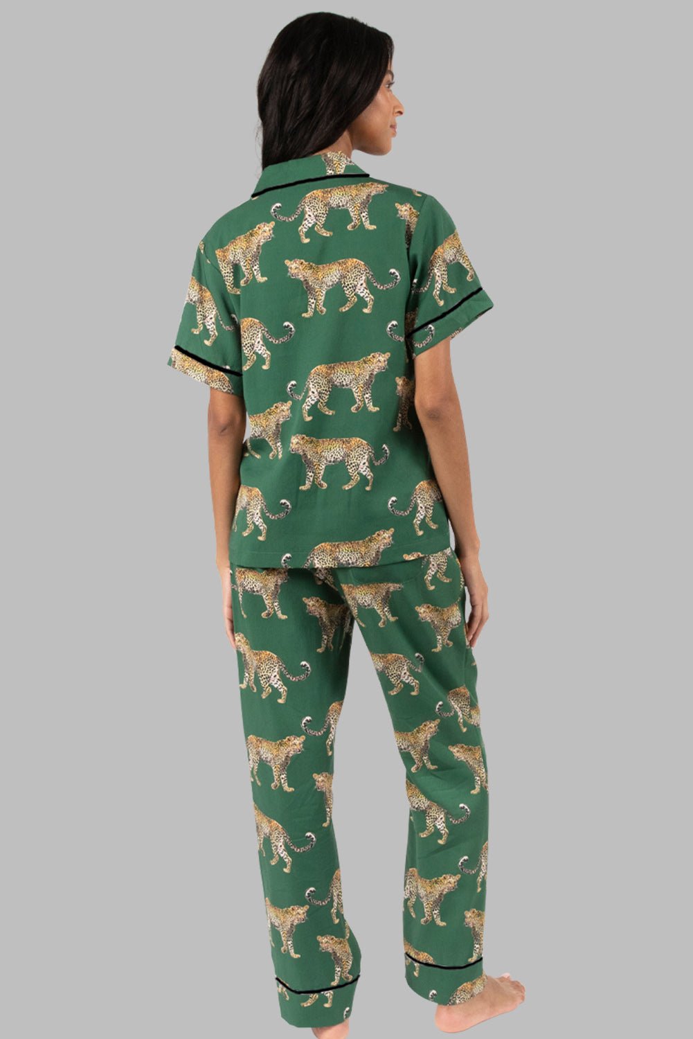 Green Cheetah Print Short Sleeve Shirt and Pants Pajama Set - Naughty Girl Essentials