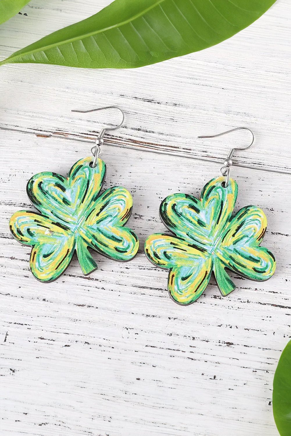 Light Green St. Patrick Painted Shamrock Shape Drop Earrings - Naughty Girl Essentials