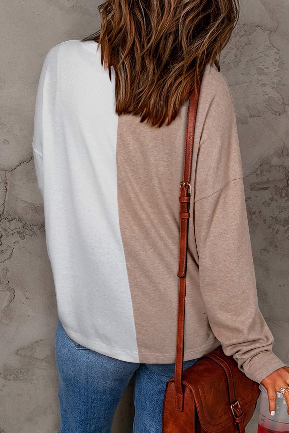 Khaki Colorblock Long Sleeve Crew Neck Top - Naughty Girl Essentials