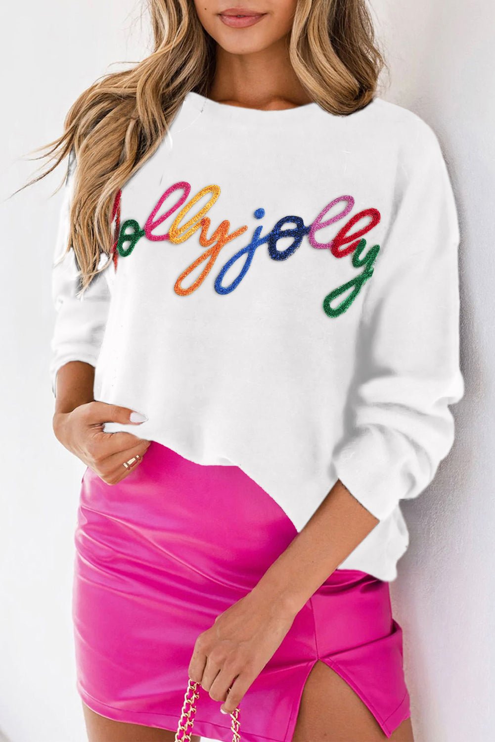 White XOXO Glitter Print Round Neck Casual Sweater - Naughty Girl Essentials