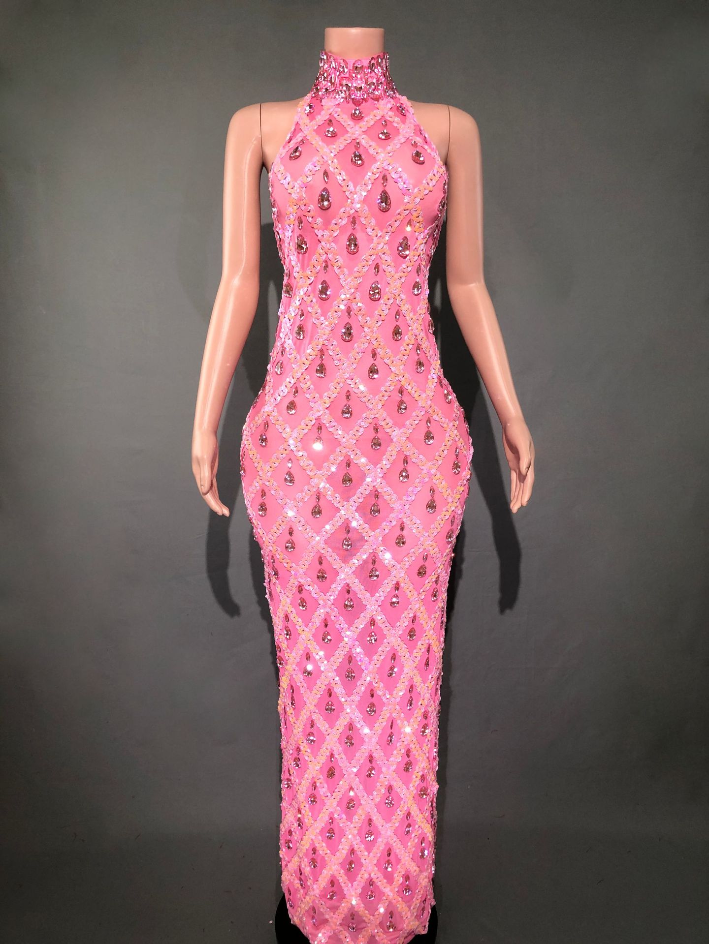 Plus Size Women’s Evening Party Shiny Rhinestone Dress