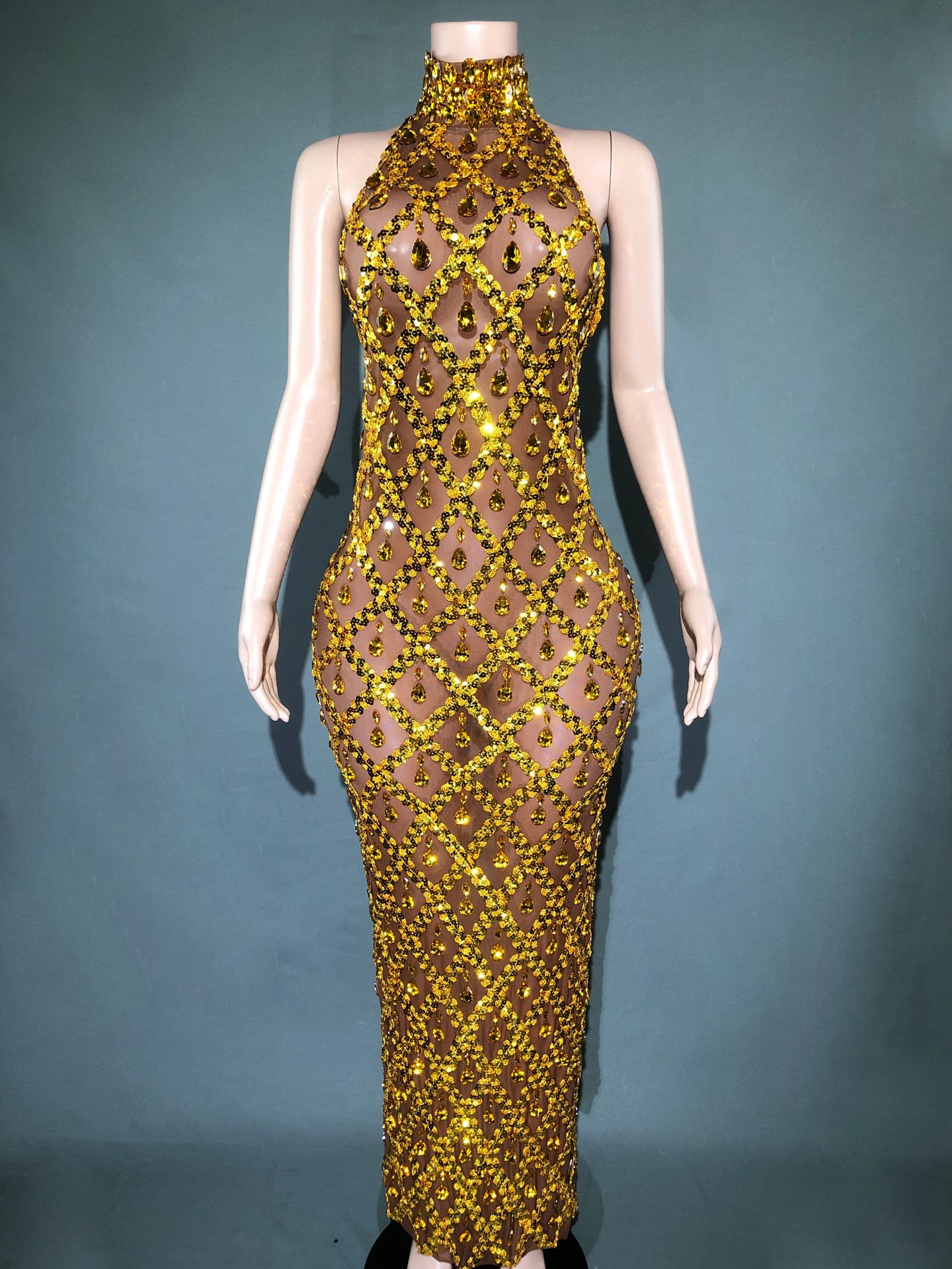 Plus Size Women’s Evening Party Shiny Rhinestone Dress