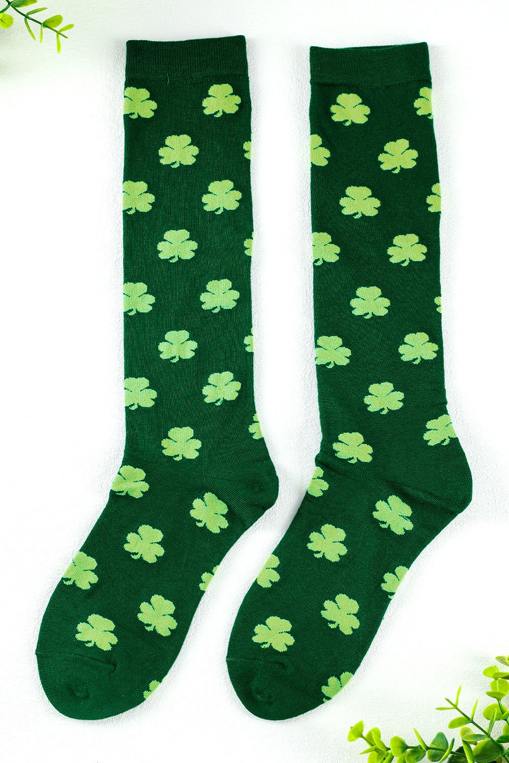 Dark Green St Patricks Clover Print Tube Socks - Naughty Girl Essentials