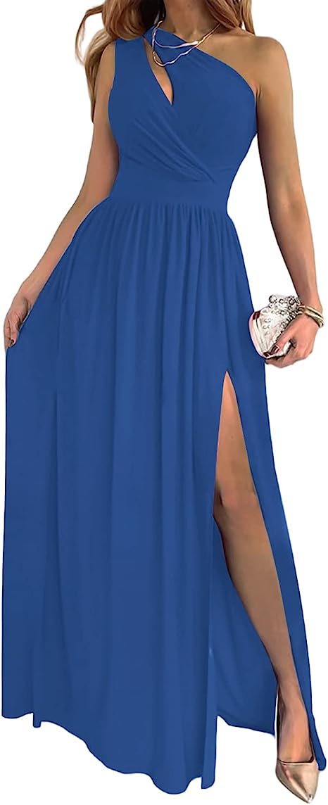 One-Shoulder Cutout High-Slit Maxi Dress