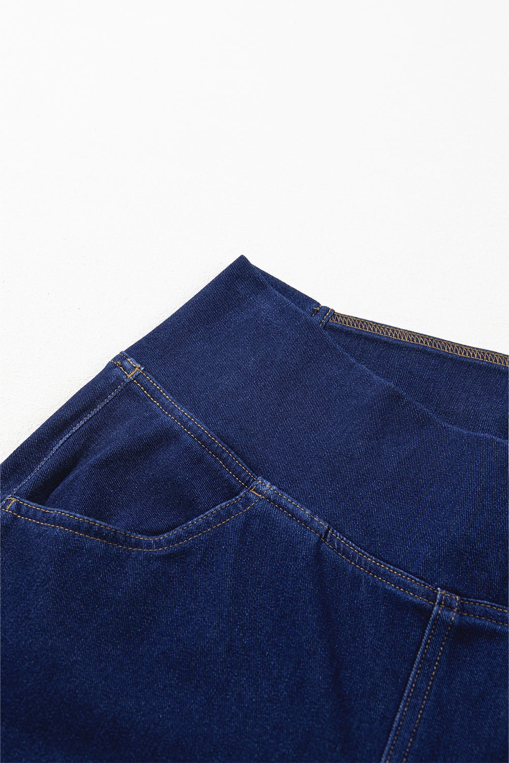 Dusk Blue Solid Crossed Waist High Elastic Fit Flare Knit Jeans - Naughty Girl Essentials