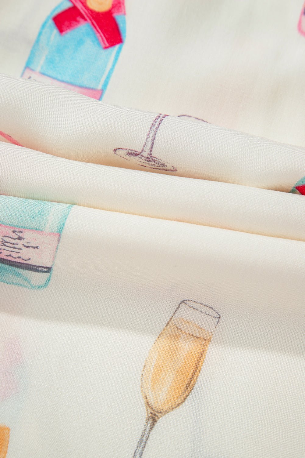 White Christmas Wine Glass Print Bow Knot Two Piece Pajama Set - Naughty Girl Essentials