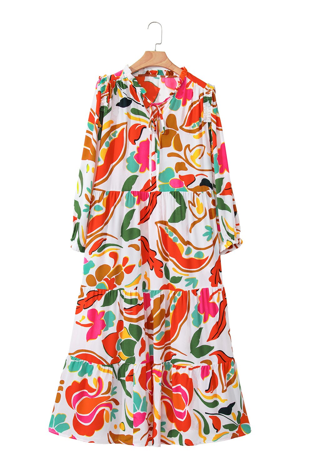 Orange Floral Print Drawstring V Neck Tiered Plus Size Dress - Naughty Girl Essentials