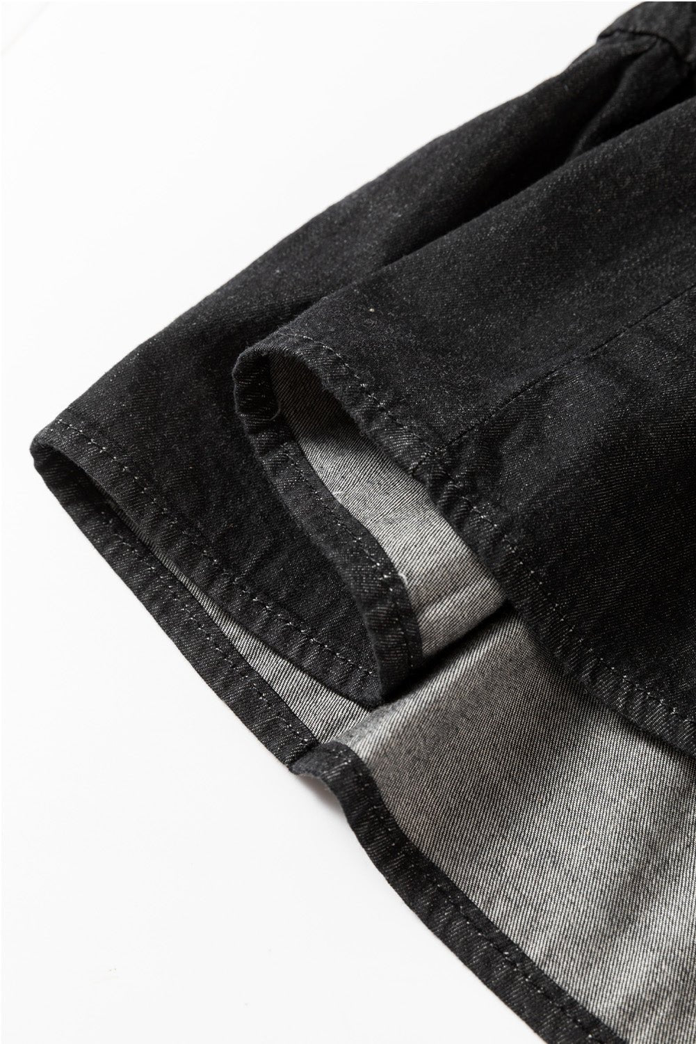 Black Chambray Ruffled 3/4 Sleeve Tiered Split V Neck Mini Dress - Naughty Girl Essentials