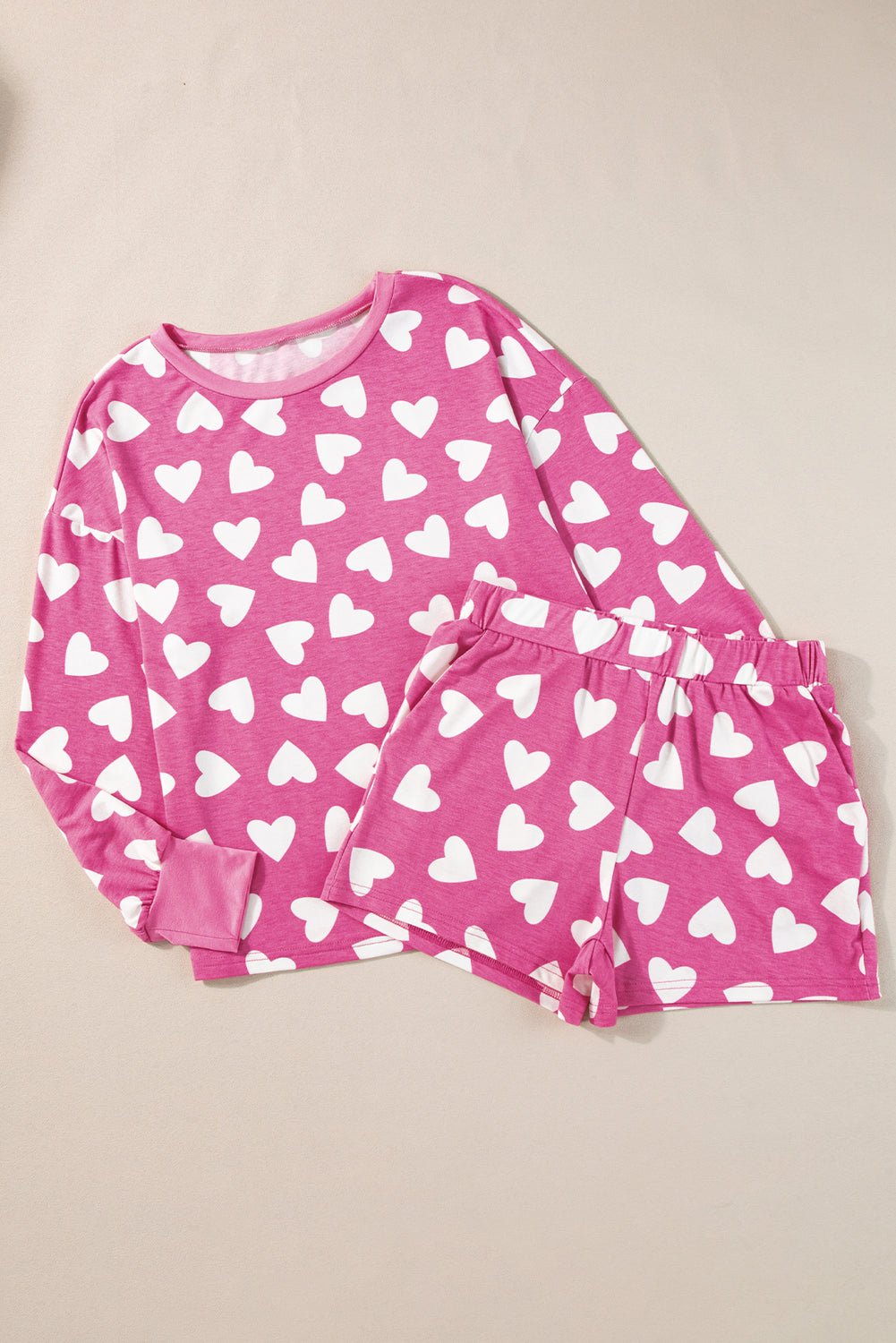 Pink Valentine Heart Shape Print Long Sleeve Top Shorts Lounge Set - Naughty Girl Essentials