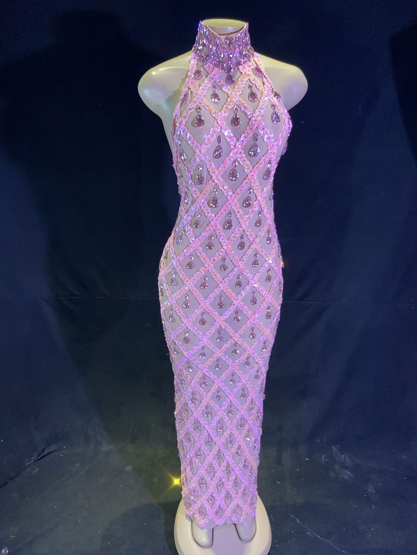 Plus Size Women’s Evening Party Shiny Rhinestone Dress