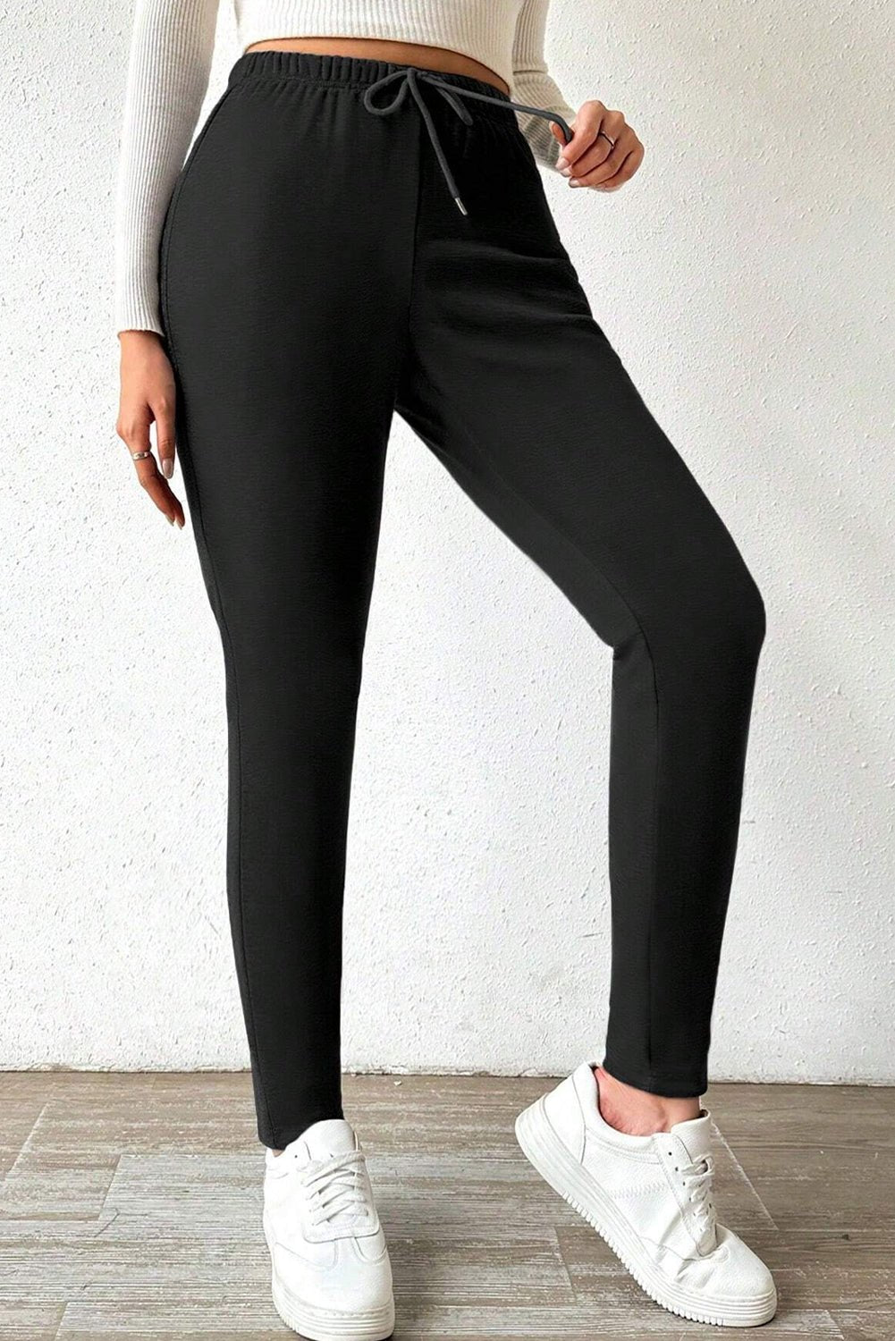 Black Thermal Lined Drawstring High Waist Leggings - Naughty Girl Essentials