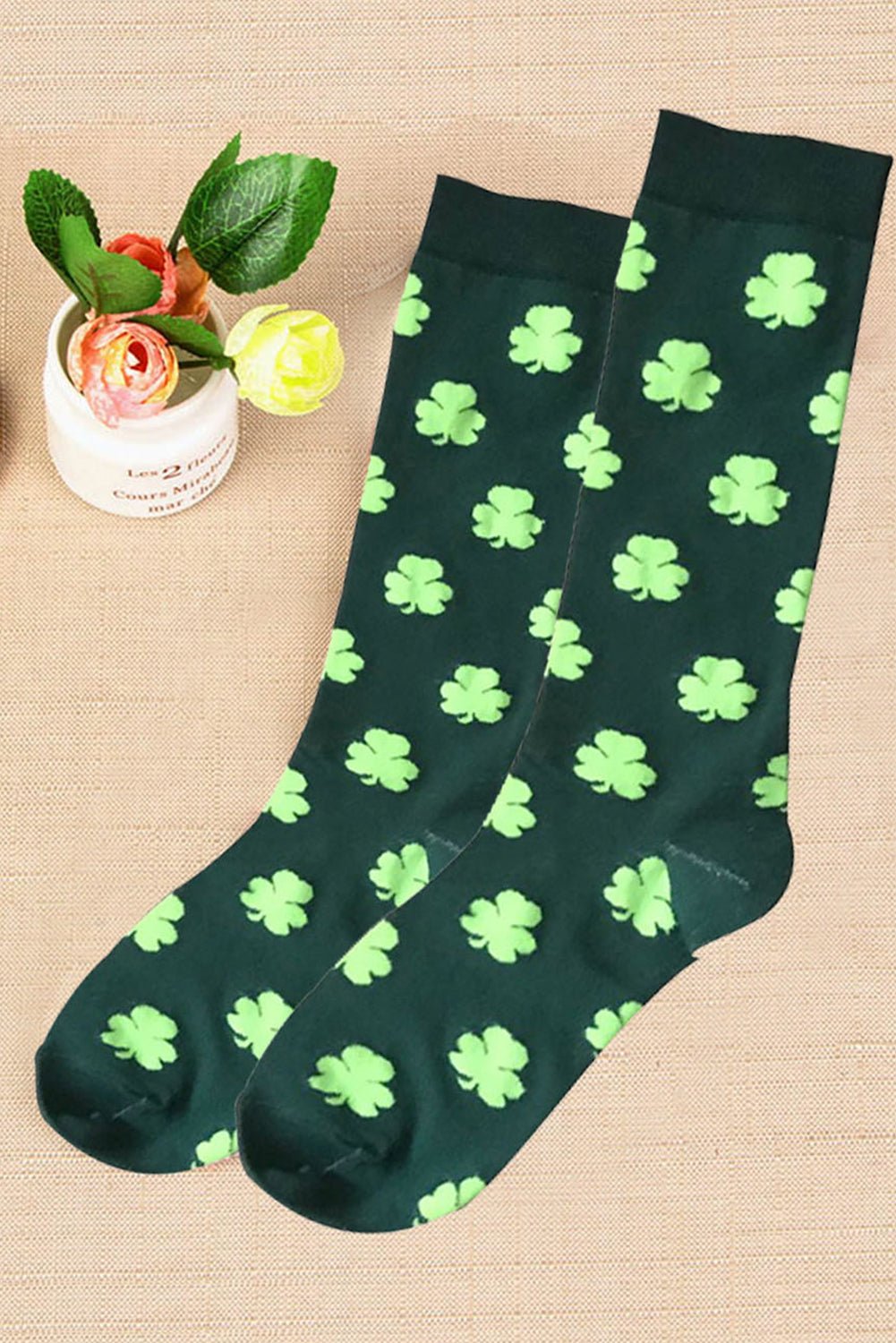 Dark Green St Patricks Clover Print Tube Socks - Naughty Girl Essentials