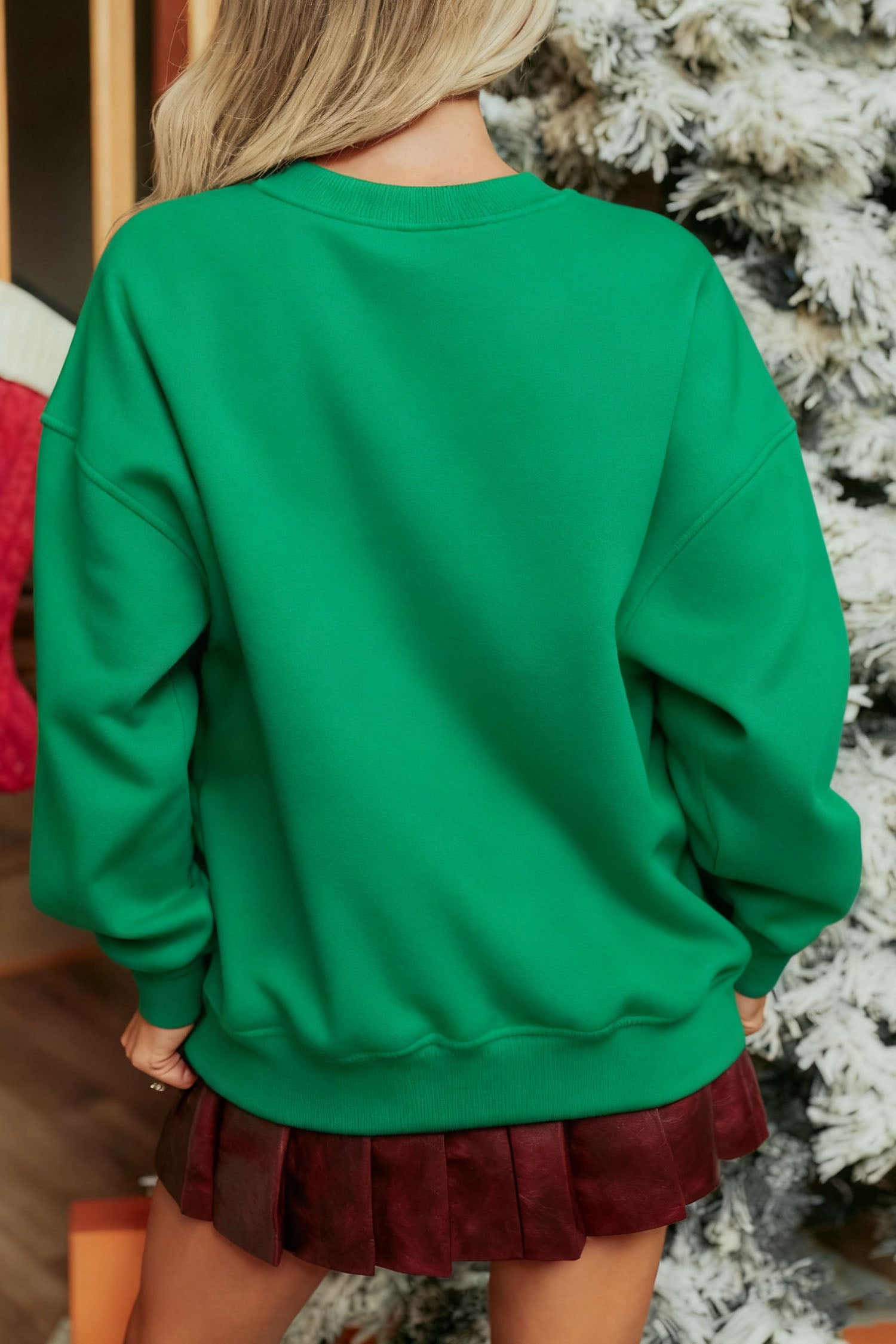 Dark Green “MERRY Christmas” Floral Bow Graphic Drop Shoulder Sweatshirt