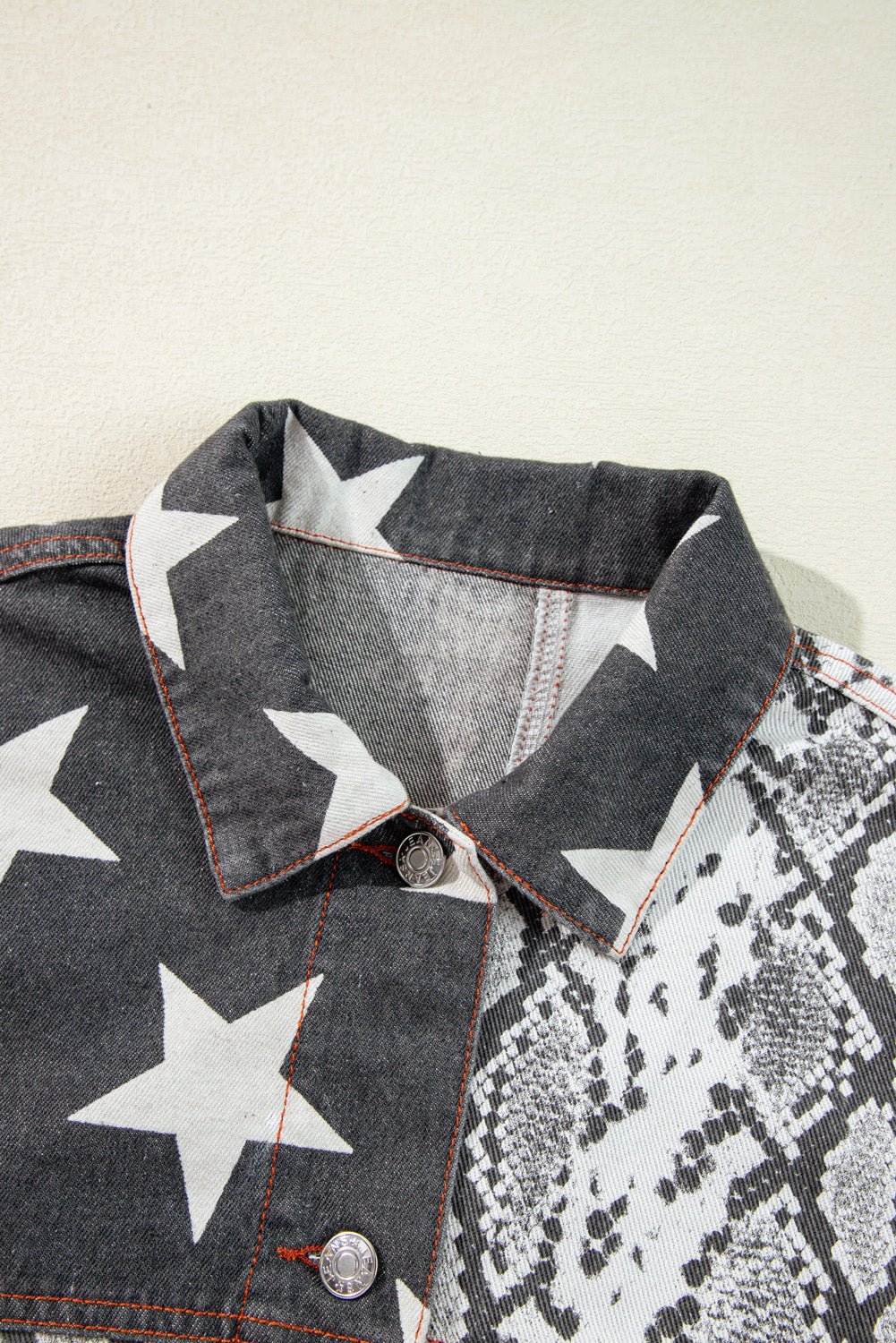 Black Star Snakeskin Printed Patchwork Denim Jacket - Naughty Girl Essentials