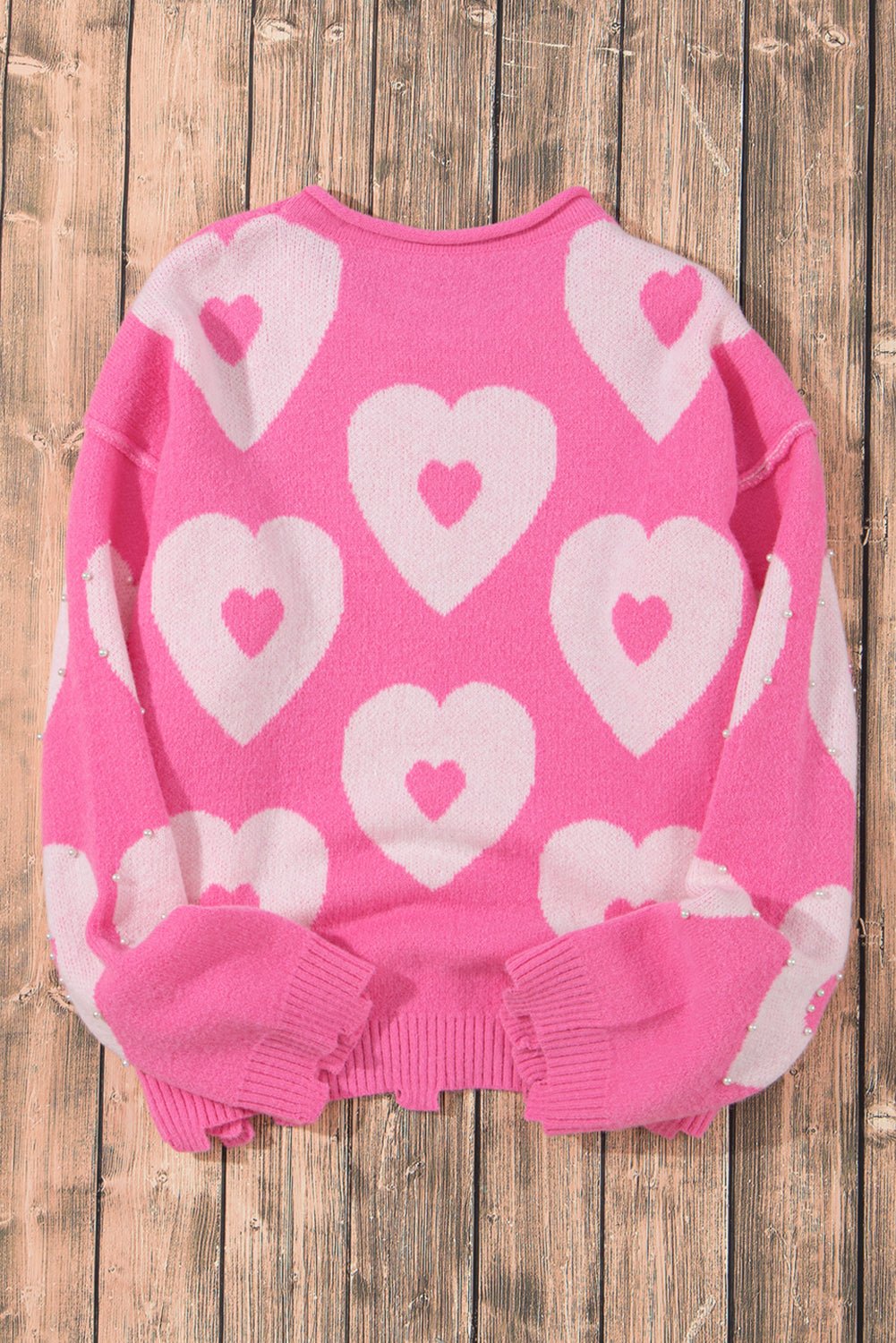 Bonbon Pearl Beaded Heart Drop Shoulder Sweater - Naughty Girl Essentials
