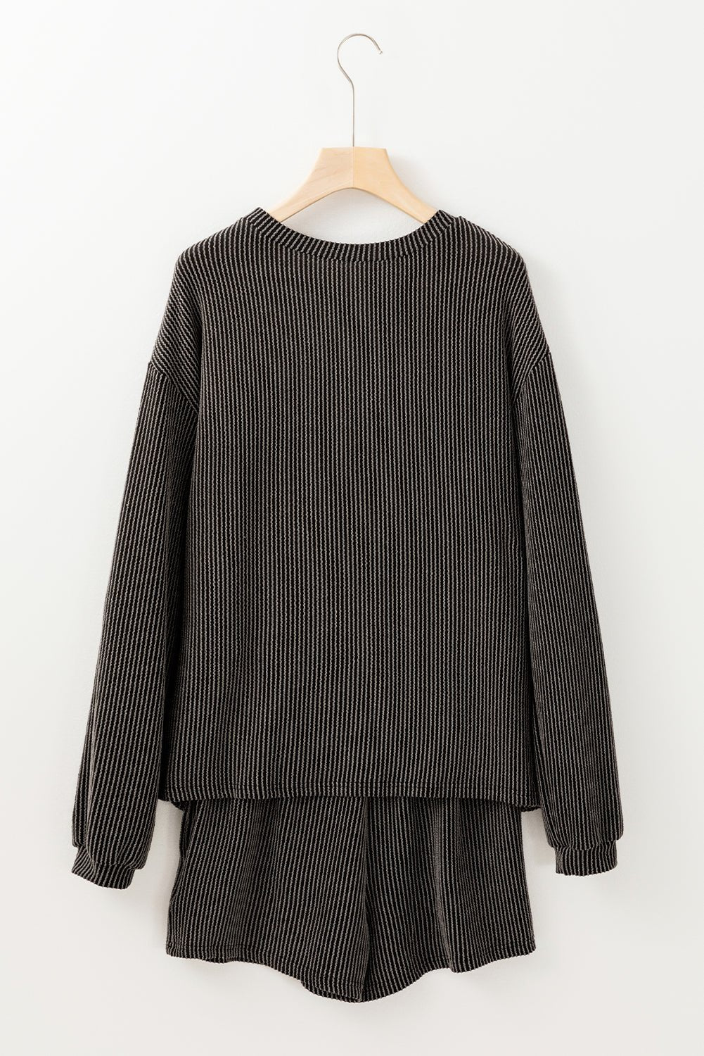 Chestnut Corded Knit Long Sleeve Top and High Waist Shorts Set - Naughty Girl Essentials